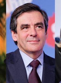 Francouzští prezidentští kandidáti. Zleva: socialista Benoit Hamon, republikán Francois Fillon a předsedkyně Národní fronty Marine Le Penová
