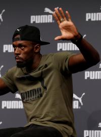 Usain Bolt při tiskové konferenci před světovým šampionátem