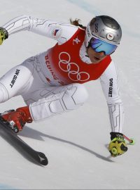 Ester Ledecká během olympijského závodu super-G.