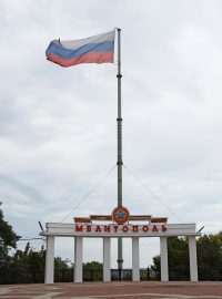 Ruská vlajka v okupovaném Melitopolu