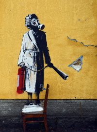 Banksyho graffiti v Hostomelu
