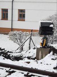 Laserový skener u železničního přejezdu v Ostravici