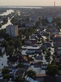 Zatopené město Cherson po zničení Kachovské přehrady
