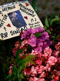 Fanoušci zpěvačky před domem zpěvačky v Bray od rána pokládali květiny a ručně psané vzkazy