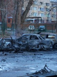 Zničená auta v Bělgorodu