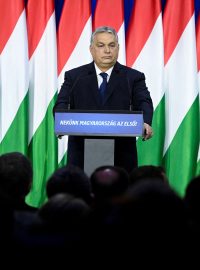 Maďarský premiér Viktor Orbán při výročním projevu o stavu země v Budapešti, 17. února 2024