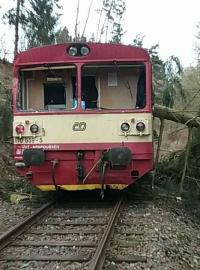 Spadlý strom poškodil osobní vlak poblíž obce Chyše na Karlovarsku