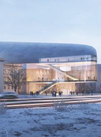 Nová koncertní hala bude propojena s Domem kultury města Ostravy. Vizualizace: Steven Holl Architects