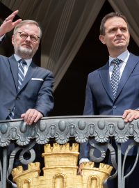 Český premiér Petr Fiala (ODS) a slovenský premiér Ľudovít Ódor