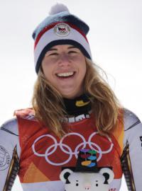 Ester Ledecká po nečekaném vítězství v superobřím slalomu.