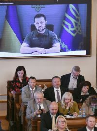 Projev ukrajinského prezidenta Volodymyra Zelenského před Parlamentem