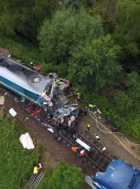 Srážka vlaků v Milavčích na Domažlicku z pohledu z dronu