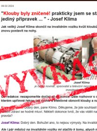 Náhled podvodné stránky zneužívající jméno novináře Josefa Klímy
