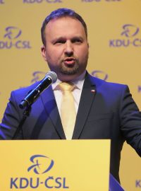 Na sjezdu promluvil mimo jiné předseda strany Marian Jurečka, který má o víkendu svůj mandát obhajovat