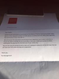 Dopis, který hotel na kyperském Paphosu vložili pod dveře Radomíru Nádvorníkovi