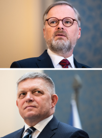 Premiéři zemí V4: Petr Fiala, Donald Tusk, Robert Fico a Viktor Orbán