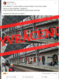 Příspěvek o údajné výzdobě pražského Hlavního nádraží „kvůli Ukrajincům“. Ve skutečnosti jde ale o kulisy při natáčení historického fimu