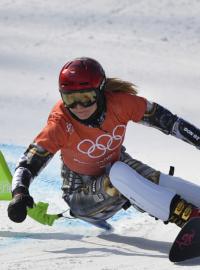 Ester Ledecká během tréninku na snowboardu