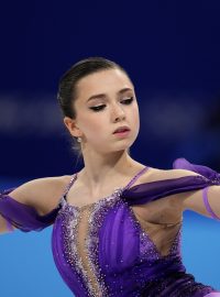 Kamila Valijevová během krátkého programu na olympijských hrách v Pekingu