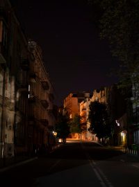 Obytná zóna v Kyjevě v noci