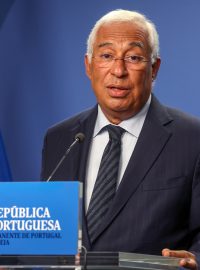 Antonio Costa na tiskové konferenci na závěr druhého dne zasedání Evropské rady 27. října 2023