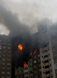 Následky ruského raketového útoku v Kyjevě