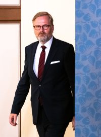Premiér Petr Fiala na TK po jednání v Lánech.