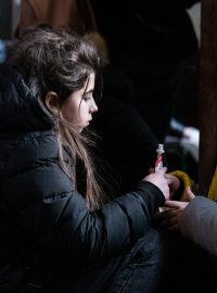 Ukrajinští uprchlíci na Hlavním nádraží v Praze